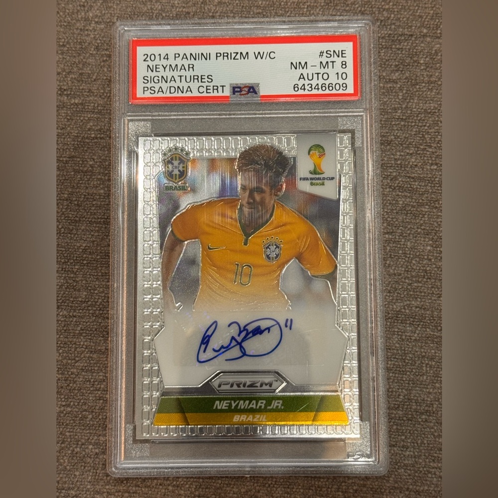 2014 Panini Prizm WC Neymar Jr Signatures Auto Brazil #S-NE PSA 8 Auto 10